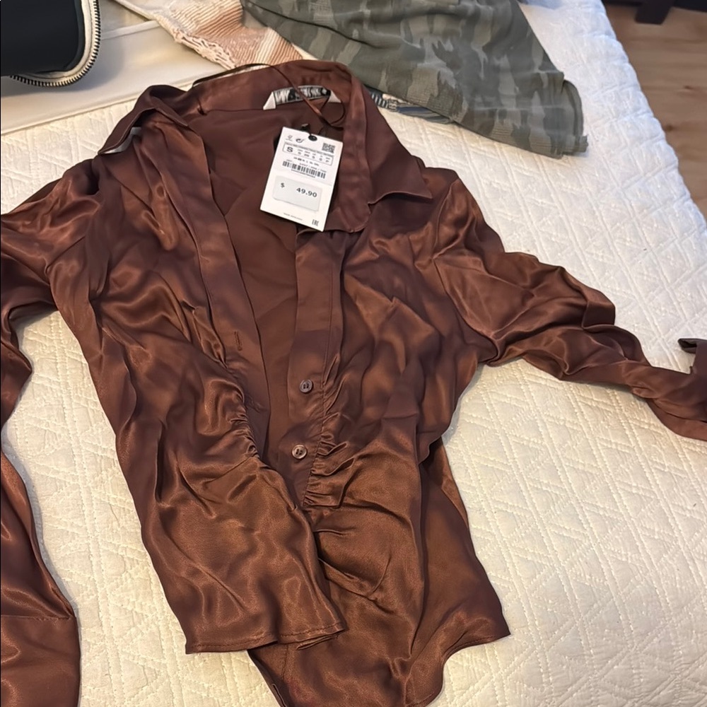 Zara Brown Satin Tunic Top